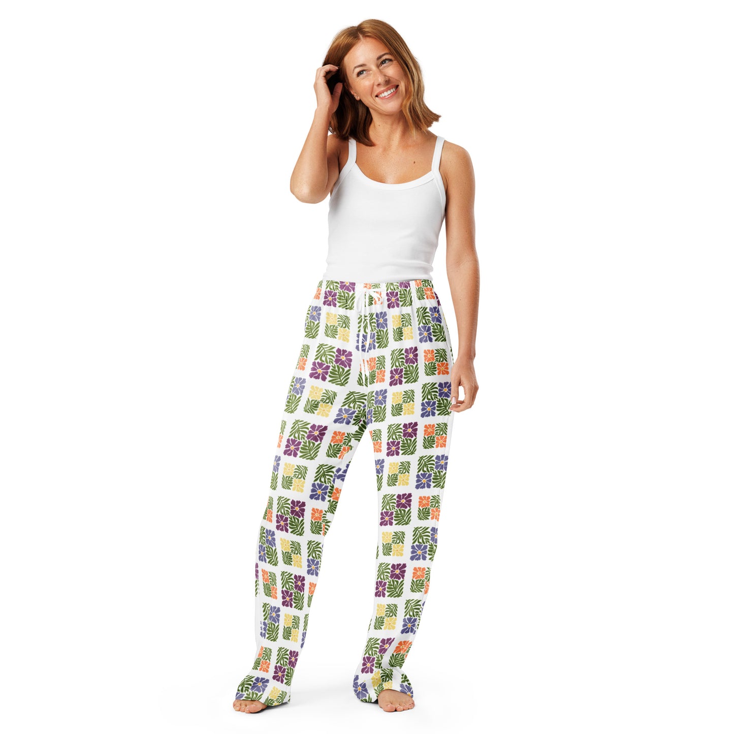 White Floral Pajama Pants - Lady Fern Art