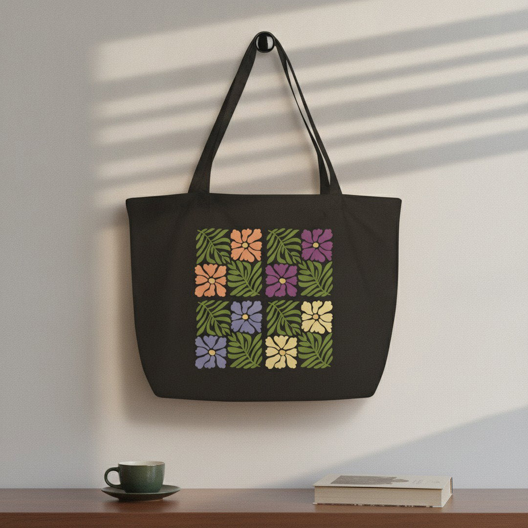 Large Black Tote Bag - Lady Fern Art