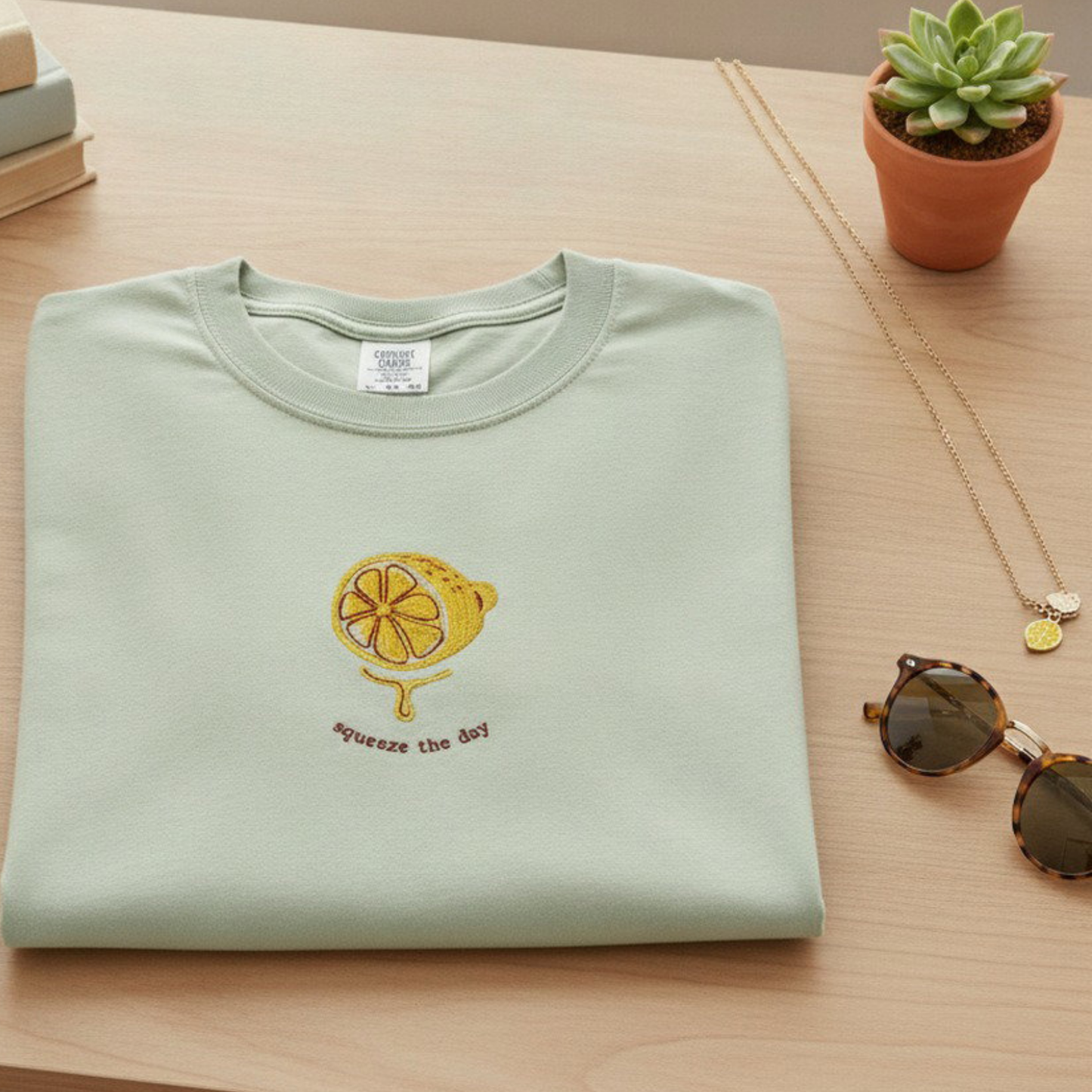 Squeeze the Day Embroidered Lemon T-Shirt | Comfort Colors Tee