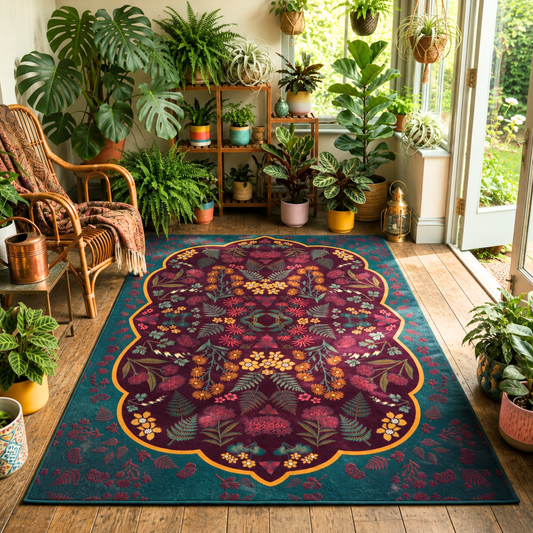 Maximalist Native Wildflower Area Rug | Teal and Purple
