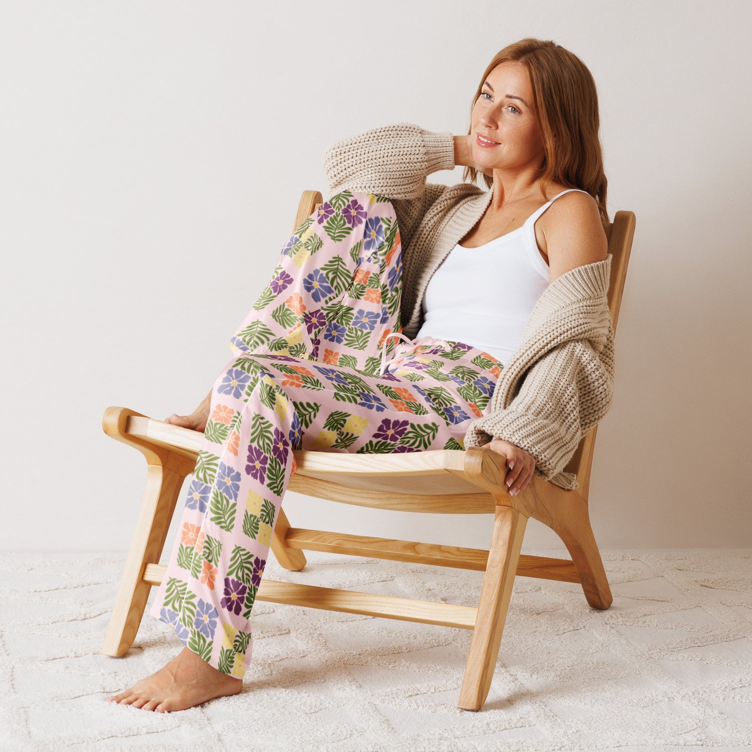 Women’s silky floral pajama pants - Lady Fern Art