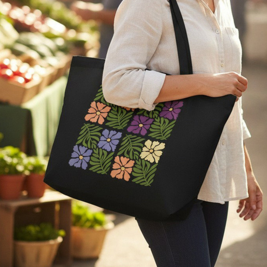 Large Black Tote Bag - Lady Fern Art